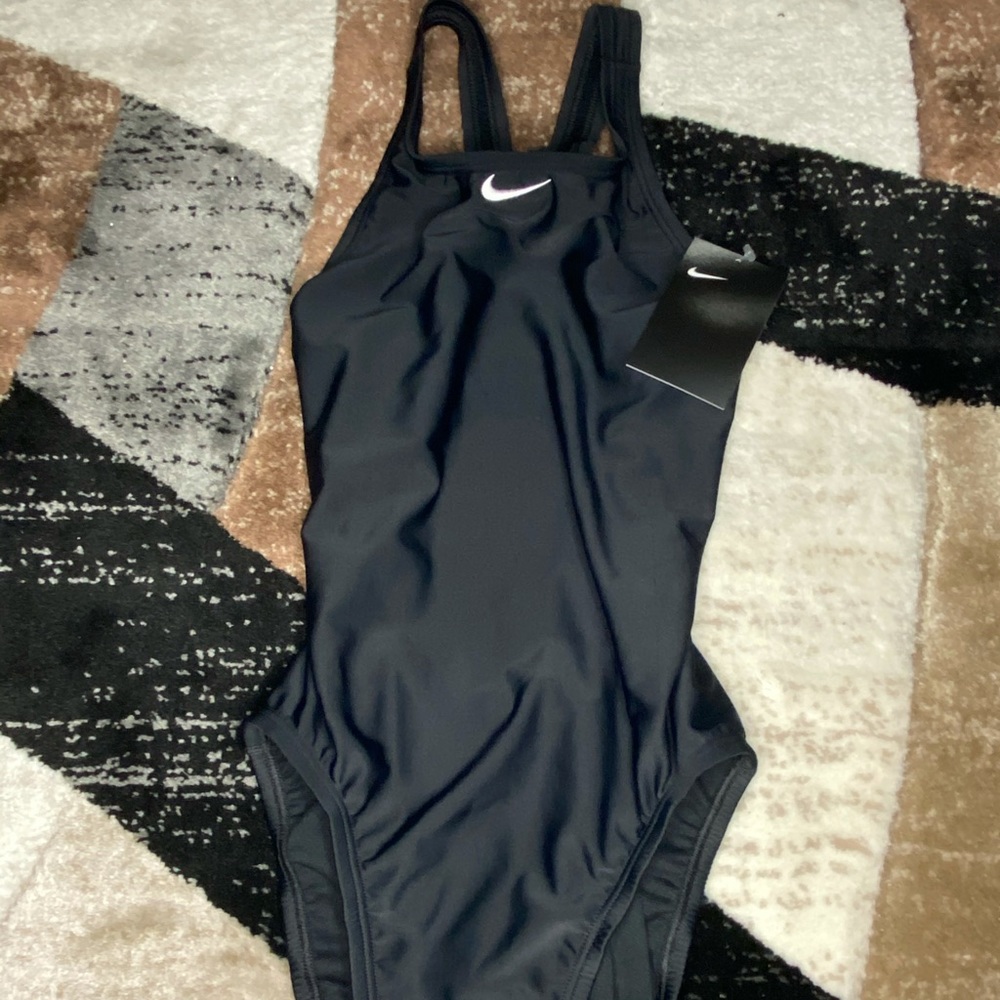 Nike Women Black Open Back One Piece Swimsuit